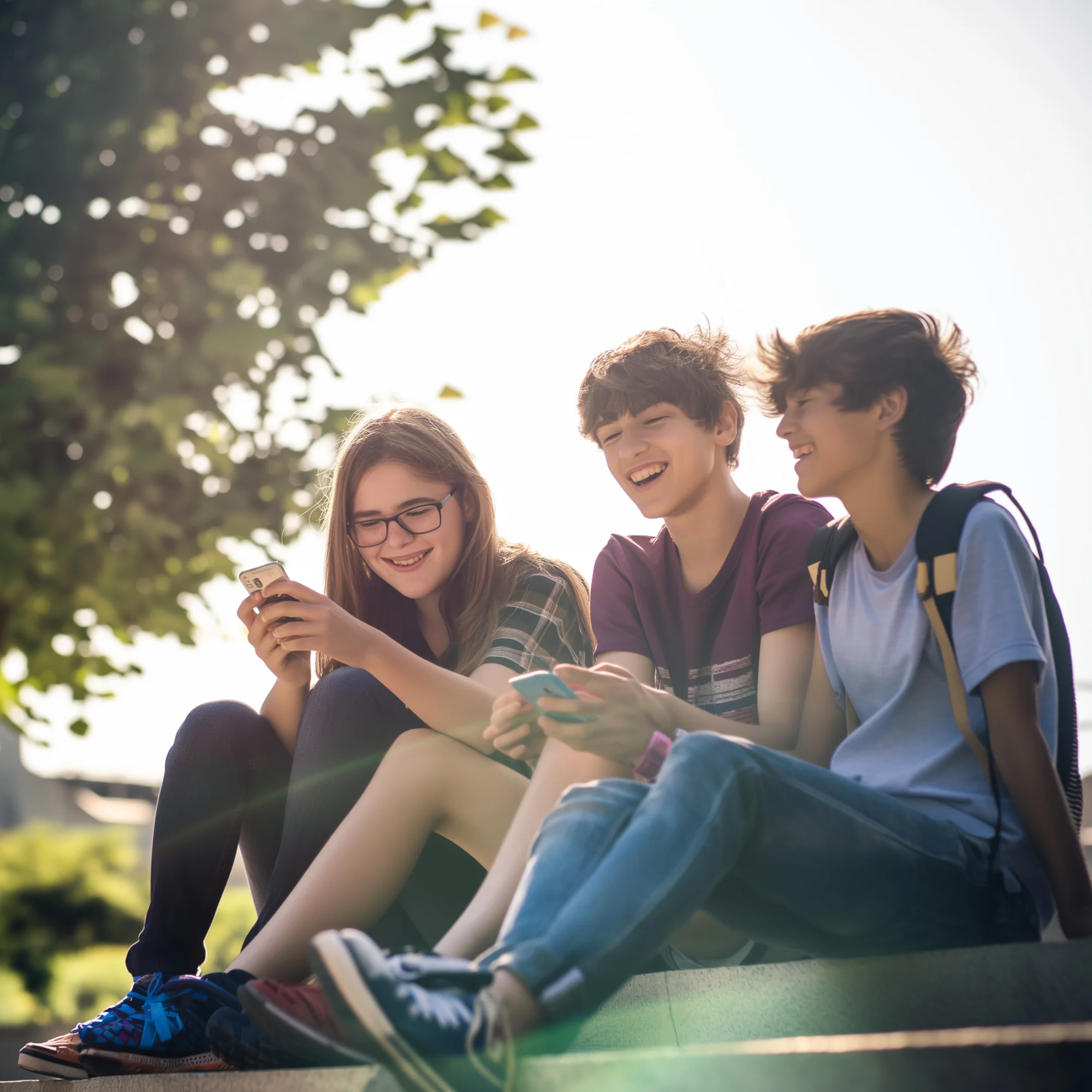 Uma jovem sorri enquanto posa com um skate laranja e amarelo nas costas. Ela usa óculos redondos, uma camiseta branca, uma camisa xadrez, uma jaqueta verde-oliva e jeans. Um prédio de tijolos com arcos é visível ao fundo.